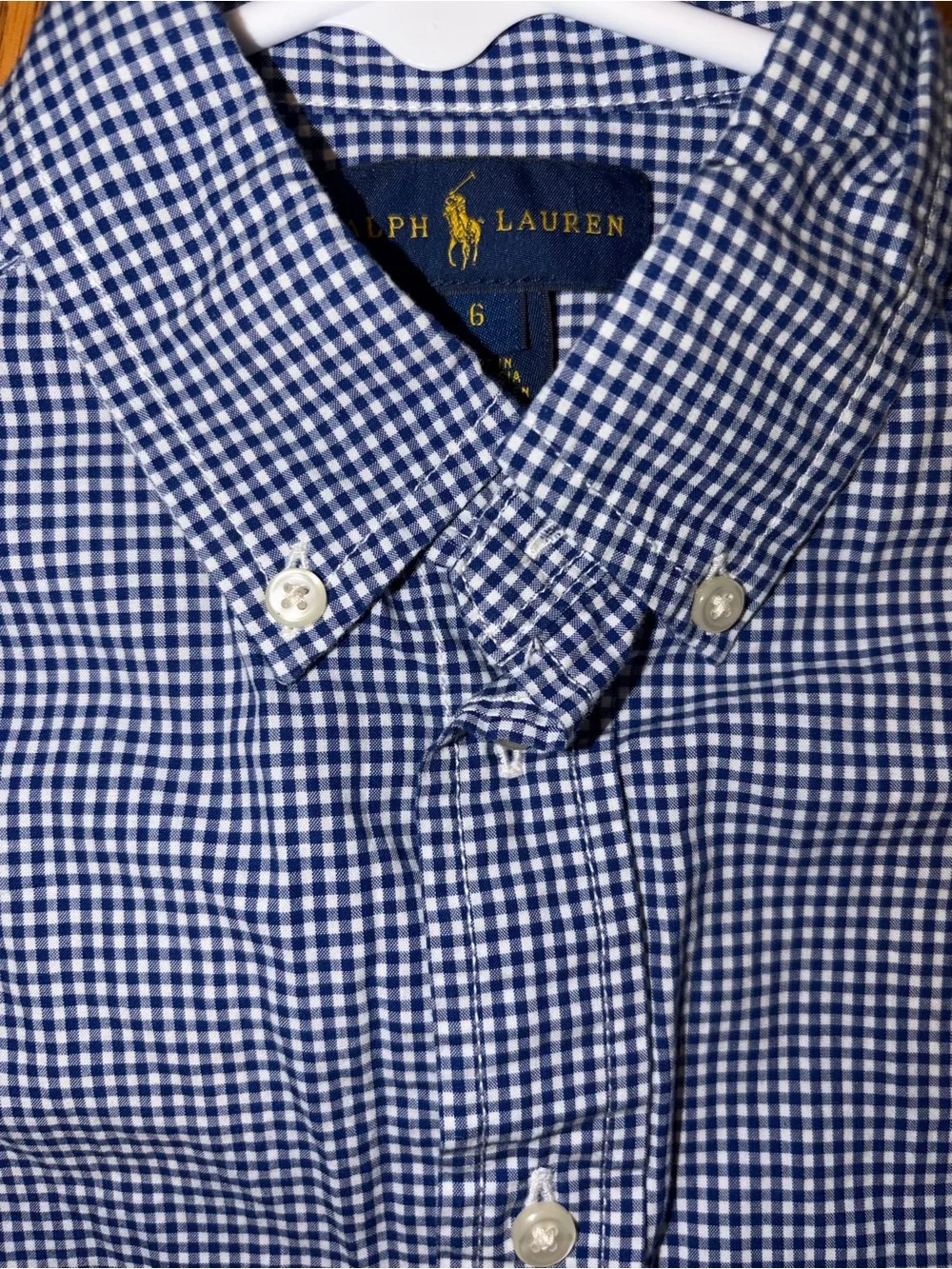 Ralph Lauren Navy & White Gingham Button-Down Shirt with Yellow Pony